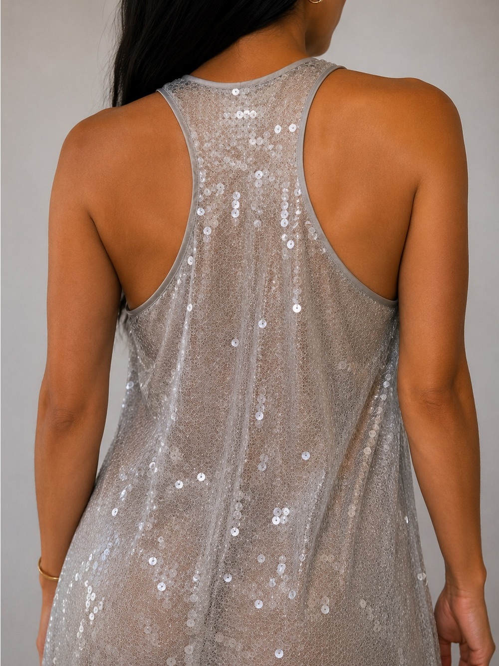 Zara Silver Sequin Sheer Tank Maxi Dress - Picture 2 of 4